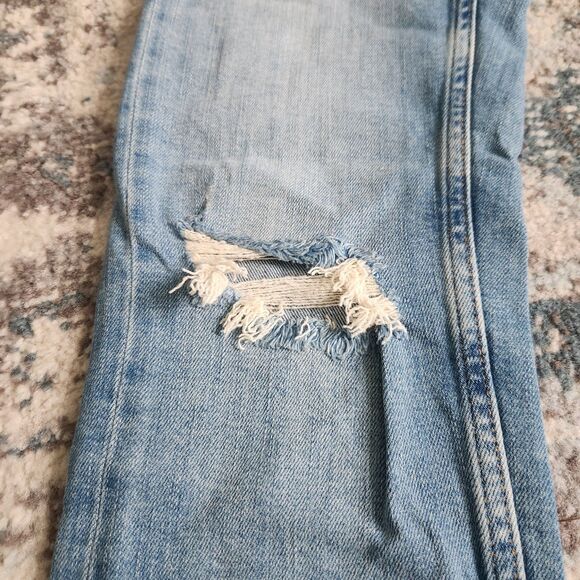 Zara Faux Pearl Embellished Skinny Jeans Size 4 Low Rise Ribbon Distressed Crop - Picture 6 of 13